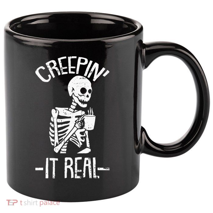 Creepin It Real Lazy Halloween Costume Funny Skeleton Skull 11oz C Handle Ceramic Mug