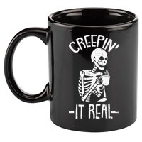 Creepin It Real Lazy Halloween Costume Funny Skeleton Skull 11oz C Handle Ceramic Mug