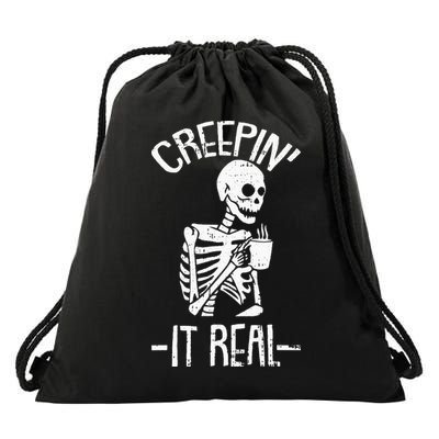 Creepin It Real Lazy Halloween Costume Funny Skeleton Skull Drawstring Bag