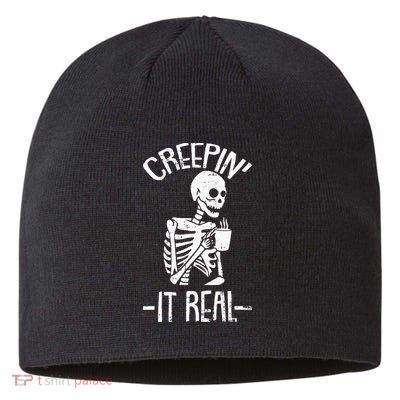 Creepin It Real Lazy Halloween Costume Funny Skeleton Skull Sustainable Beanie