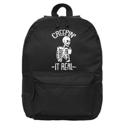 Creepin It Real Lazy Halloween Costume Funny Skeleton Skull 16 in Basic Backpack