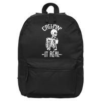 Creepin It Real Lazy Halloween Costume Funny Skeleton Skull 16 in Basic Backpack