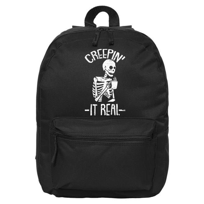 Creepin It Real Lazy Halloween Costume Funny Skeleton Skull 16 in Basic Backpack