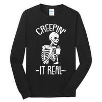 Creepin It Real Lazy Halloween Costume Funny Skeleton Skull Tall Long Sleeve T-Shirt