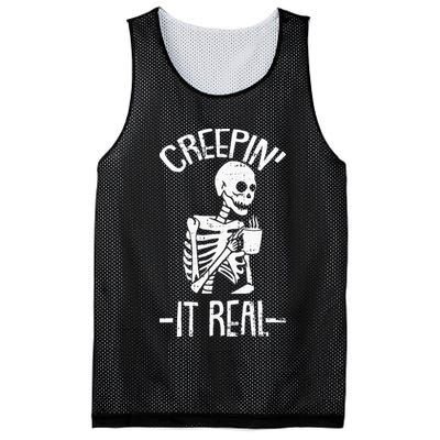 Creepin It Real Lazy Halloween Costume Funny Skeleton Skull Mesh Reversible Basketball Jersey Tank