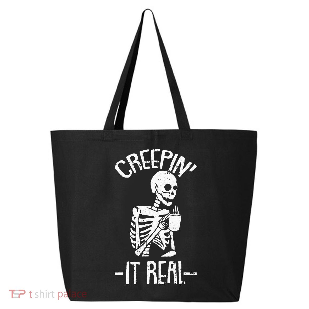 Creepin It Real Lazy Halloween Costume Funny Skeleton Skull 25L Jumbo Tote