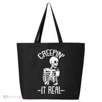 Creepin It Real Lazy Halloween Costume Funny Skeleton Skull 25L Jumbo Tote