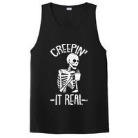 Creepin It Real Lazy Halloween Costume Funny Skeleton Skull PosiCharge Competitor Tank