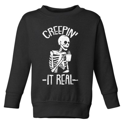 Creepin It Real Lazy Halloween Costume Funny Skeleton Skull Toddler Sweatshirt