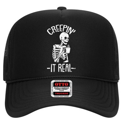 Creepin It Real Lazy Halloween Costume Funny Skeleton Skull Trucker Hat