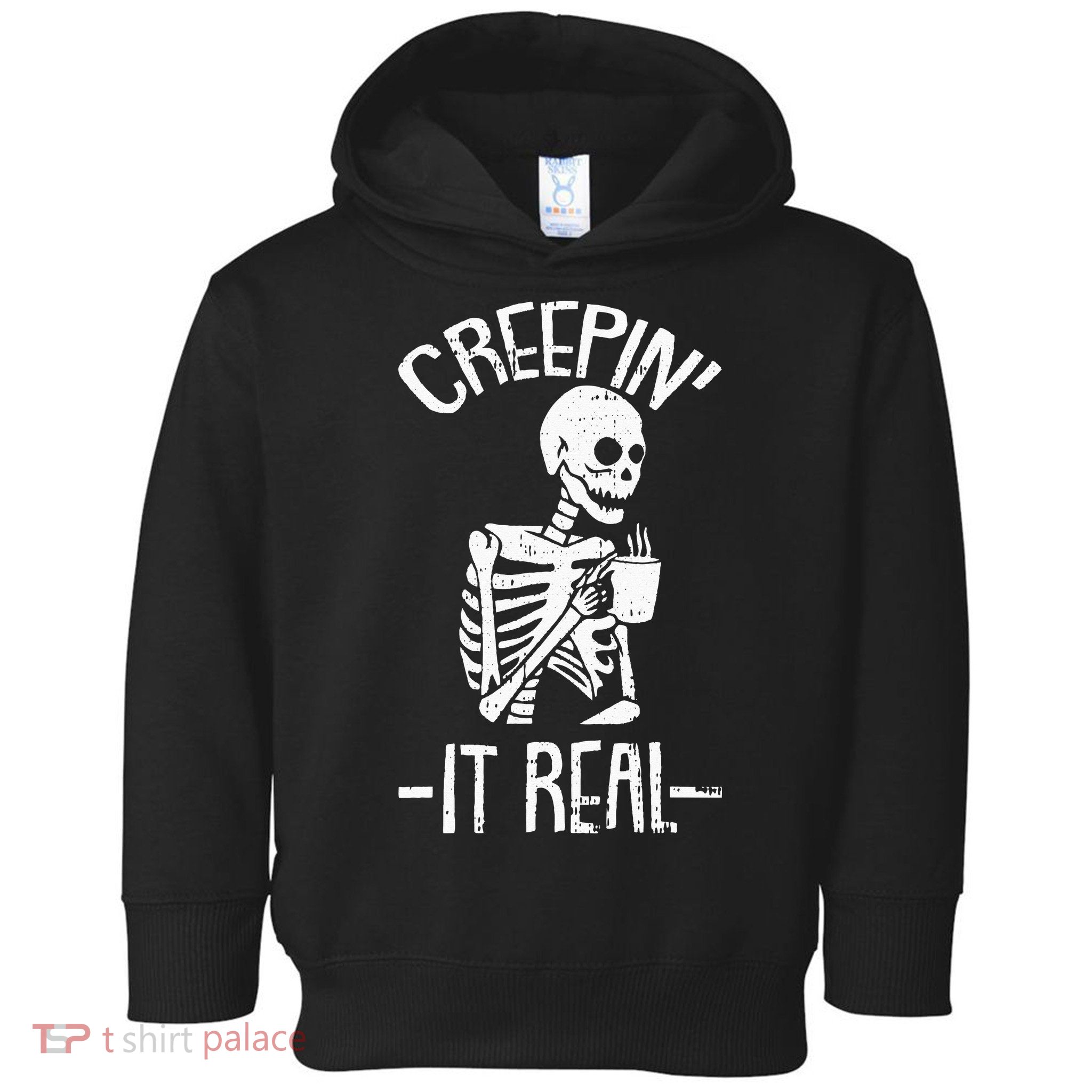 Creepin It Real Lazy Halloween Costume Funny Skeleton Skull Toddler Hoodie
