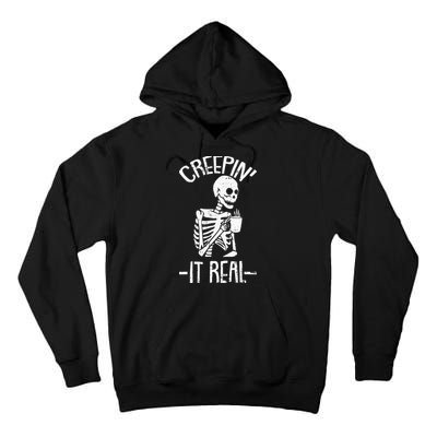 Creepin It Real Lazy Halloween Costume Funny Skeleton Skull Tall Hoodie
