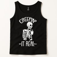 Creepin It Real Lazy Halloween Costume Funny Skeleton Skull Tank Top