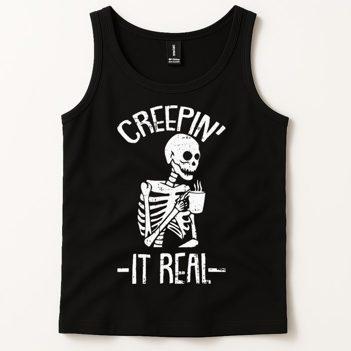 Creepin It Real Lazy Halloween Costume Funny Skeleton Skull Tank Top