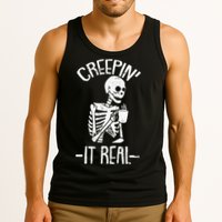 Creepin It Real Lazy Halloween Costume Funny Skeleton Skull Tank Top