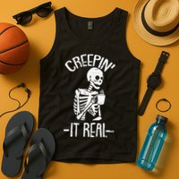 Creepin It Real Lazy Halloween Costume Funny Skeleton Skull Tank Top