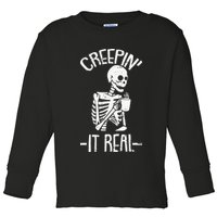 Creepin It Real Lazy Halloween Costume Funny Skeleton Skull Toddler Long Sleeve Shirt