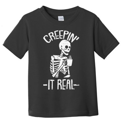 Creepin It Real Lazy Halloween Costume Funny Skeleton Skull Toddler T-Shirt