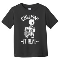 Creepin It Real Lazy Halloween Costume Funny Skeleton Skull Toddler T-Shirt
