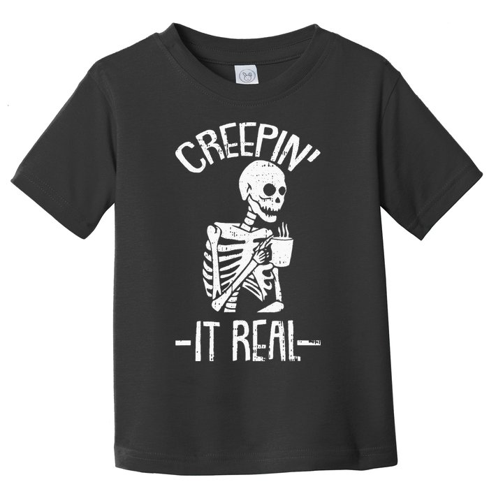 Creepin It Real Lazy Halloween Costume Funny Skeleton Skull Toddler T-Shirt