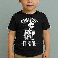 Creepin It Real Lazy Halloween Costume Funny Skeleton Skull Toddler T-Shirt