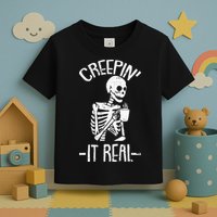 Creepin It Real Lazy Halloween Costume Funny Skeleton Skull Toddler T-Shirt