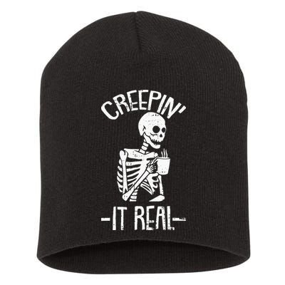 Creepin It Real Lazy Halloween Costume Funny Skeleton Skull Short Acrylic Beanie