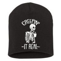 Creepin It Real Lazy Halloween Costume Funny Skeleton Skull Short Acrylic Beanie
