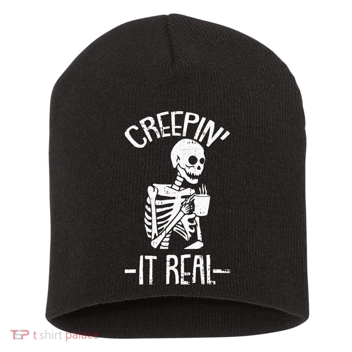Creepin It Real Lazy Halloween Costume Funny Skeleton Skull Short Acrylic Beanie