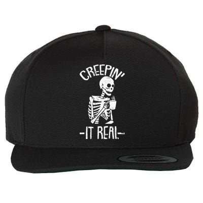 Creepin It Real Lazy Halloween Costume Funny Skeleton Skull Wool Snapback Cap