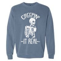 Creepin It Real Lazy Halloween Costume Funny Skeleton Skull Garment-Dyed Sweatshirt