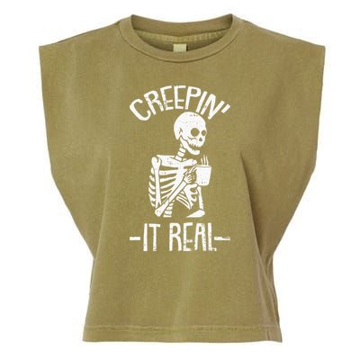 Creepin It Real Lazy Halloween Costume Funny Skeleton Skull Garment-Dyed Women's Muscle Tee