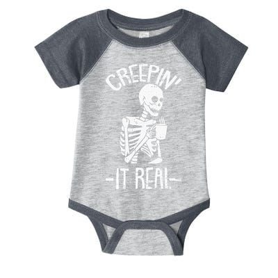 Creepin It Real Lazy Halloween Costume Funny Skeleton Skull Infant Baby Jersey Bodysuit