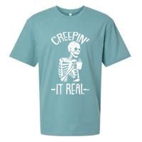 Creepin It Real Lazy Halloween Costume Funny Skeleton Skull Sueded Cloud Jersey T-Shirt