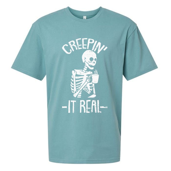 Creepin It Real Lazy Halloween Costume Funny Skeleton Skull Sueded Cloud Jersey T-Shirt