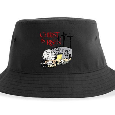 Christ Is Risen Empty Tomb Cross Jesus Risen Easter Sustainable Bucket Hat