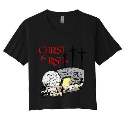 Christ Is Risen Empty Tomb Cross Jesus Risen Easter Crop Top