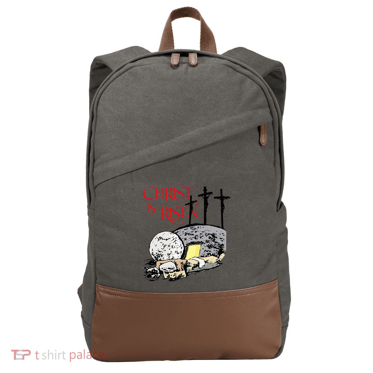 Christ Is Risen Empty Tomb Cross Jesus Risen Easter Cotton Canvas Backpack