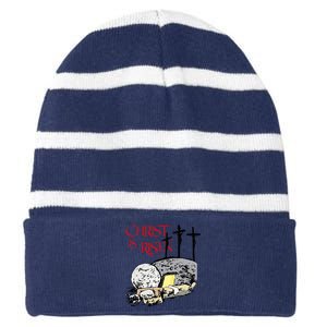 Christ Is Risen Empty Tomb Cross Jesus Risen Easter Striped Beanie with Solid Band