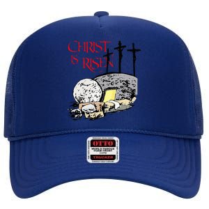 Christ Is Risen Empty Tomb Cross Jesus Risen Easter High Crown Mesh Back Trucker Hat