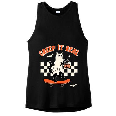 Creep It Real Black Cat Ghost Funny Halloween Spooky Season Gift Ladies PosiCharge Tri-Blend Wicking Tank