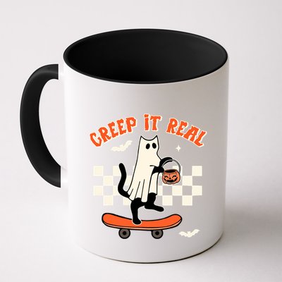 Creep It Real Black Cat Ghost Funny Halloween Spooky Season Gift Mug