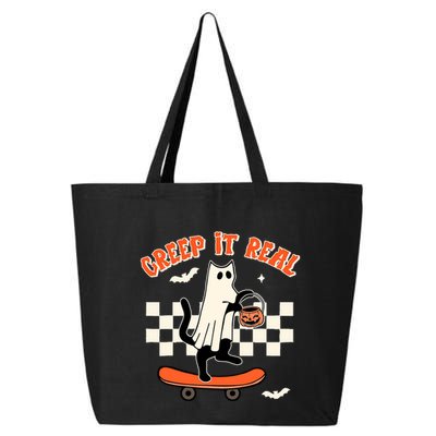Creep It Real Black Cat Ghost Funny Halloween Spooky Season Gift 25L Jumbo Tote