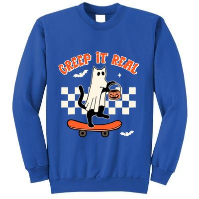 Creep It Real Black Cat Ghost Funny Halloween Spooky Season Gift Sweatshirt