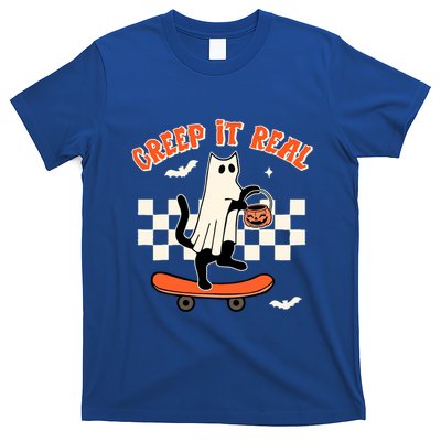 Creep It Real Black Cat Ghost Funny Halloween Spooky Season Gift T-Shirt