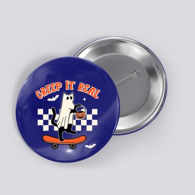 Creep It Real Black Cat Ghost Funny Halloween Spooky Season Gift Button