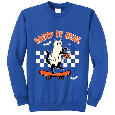 Creep It Real Black Cat Ghost Funny Halloween Spooky Season Gift Tall Sweatshirt