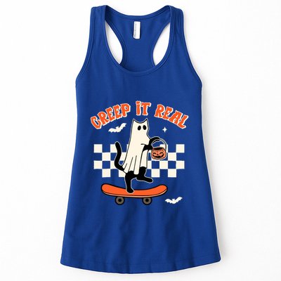 Creep It Real Black Cat Ghost Funny Halloween Spooky Season Gift Womens Tank Top