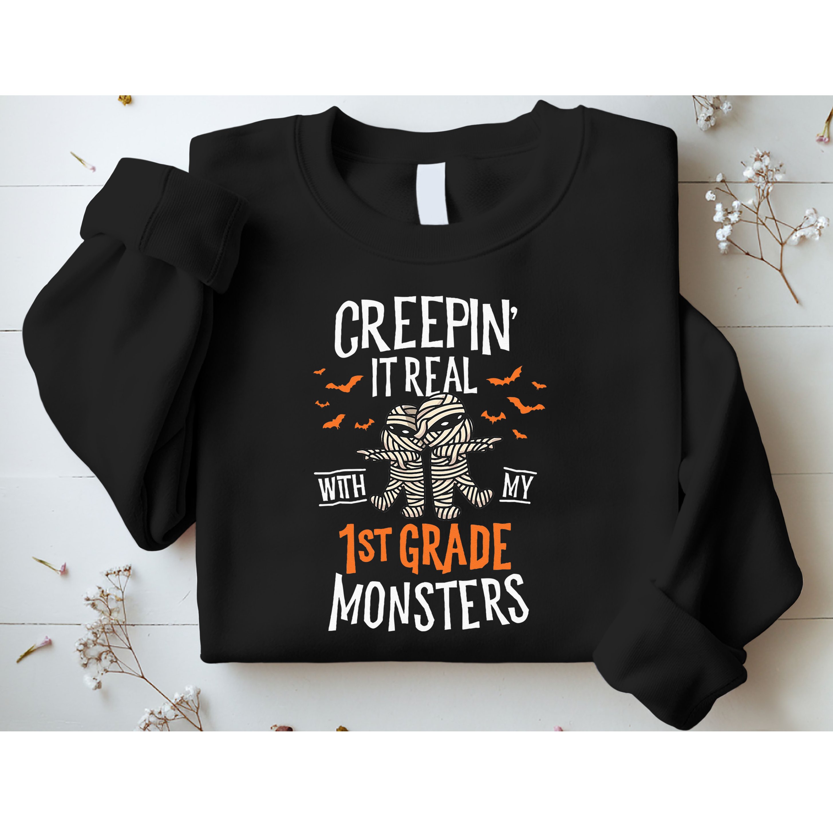 Creepin It Real With My 1st Grade Monsters Halloween Teacher Sweatshirt