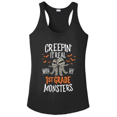 Creepin It Real With My 1st Grade Monsters Halloween Teacher Ladies PosiCharge Competitor Racerback Tank